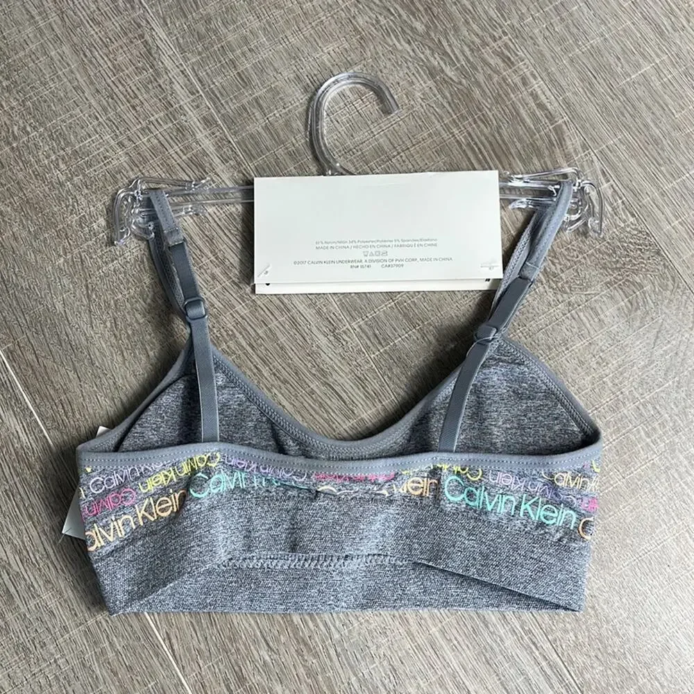 CALVIN KLEIN Gray Logo Seamless Bralette Girls Size 6-6X